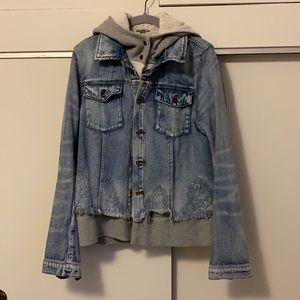 Free People Denim Jacket with Sweater Hood - L-
